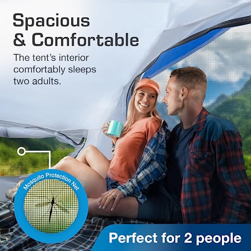 Active Era® Pop Up Tent - 2 Layer Waterproof 2 Person Pop-Up Tent – 100% Storm Tested with Advanced Ventilation and Easy-Pitch Construction - Perfect for Camping and Festivals (Blue)