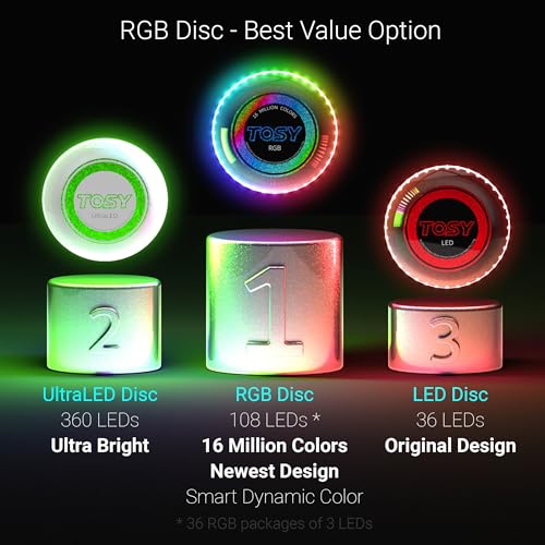 - TOSY Flying Disc - 16 Million Color RGB or 36 or 360 LEDs | Extremely Bright | Smart Modes |  Rechargeable -