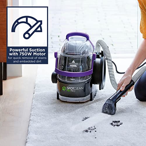BISSELL SpotClean Pet Pro | 750W Portable Carpet Cleaner | Removes Spills, Stains and Pet Messes | includes Pet Stain Trapper Tool | Cleans Carpets, Upholstery & Car | 15588 | 2.8L | Black/Purple