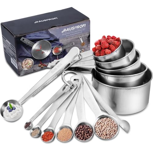 - HAUSPROFI | 13 Piece Stainless Steel Measuring Cups and Spoons Set -