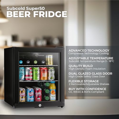 - Subcold Super50 LED | Mini Fridge Black | 50L Beer, Wine & Drinks Fridge -