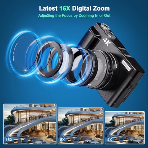 4K Digital Camera,48MP Autofocus Video Camera with 32G Card, 2.7'' 180°Flip Screen Vlogging Camera for Youtube 16X Digital Zoom with Flash, Rechargeable Compact Camera for Teens Beginners Adults