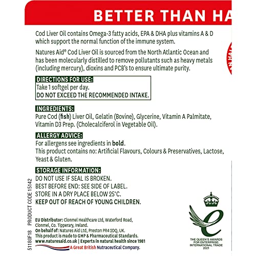 - Natures Aid Cod Liver Oil | With Vitamins A and D for Normal Function of the Immune System -