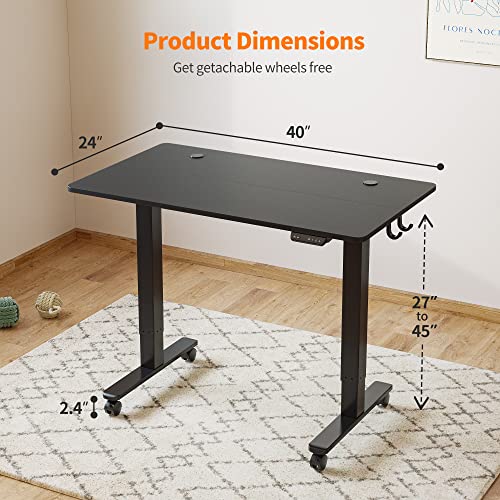 Cubiker Standing Desk Height Adjustable Electric Desk, 100 * 60cm Stand up Table, Sit Stand Home Office Desk with Splice Board, Black Top