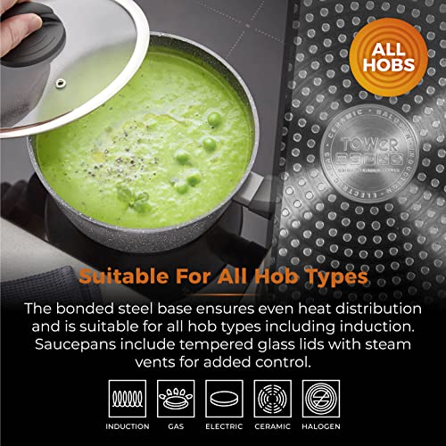 - Tower Cerastone T81276 Forged 5 Piece Pan Set | Non-Stick Coating | Soft Touch Handles -, 18/20/22 cm Saucepans and 20/28 cm Frying Pans, Graphite