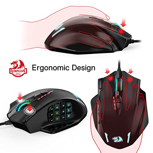 - Redragon M908 Impact RGB LED MMO Mouse | Side Buttons | Optical Wired Gaming Mouse -