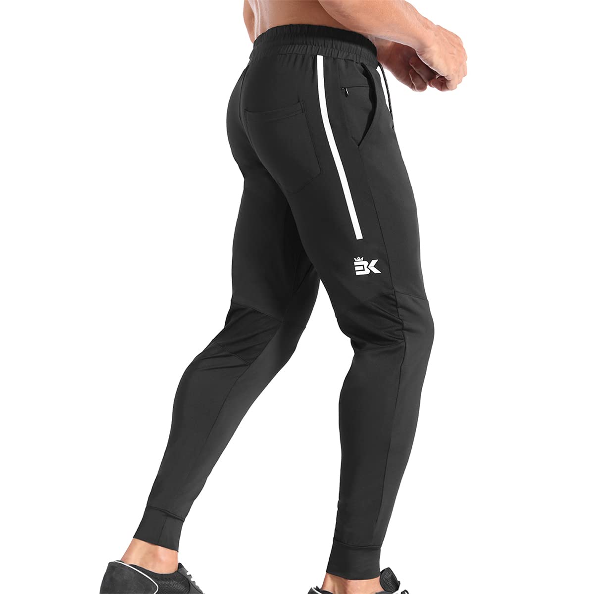 BROKIG Mens Lightweight Gym Jogger Tracksuit Bottoms, Athletic Fit Workout Pants with Zip Pocket Stretch Running Trousers for Men (Black,S)