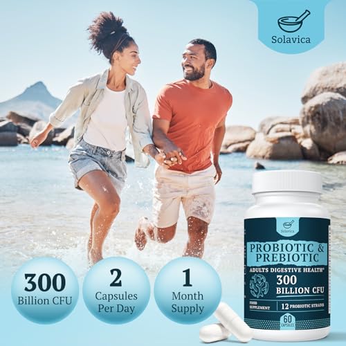 300 Billion CFU Probiotics for Digestive Gut & Immune Health, Advanced Strength Probiotics with 12 Diverse Strains + 3 Prebiotics for Women & Men (60 Count (Pack of 1))