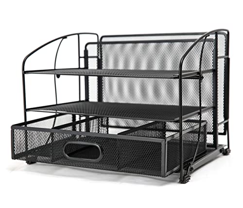 - EXERZ Mesh Desk Organiser Office Supplies | 3 Trays/Desktop File Holder -