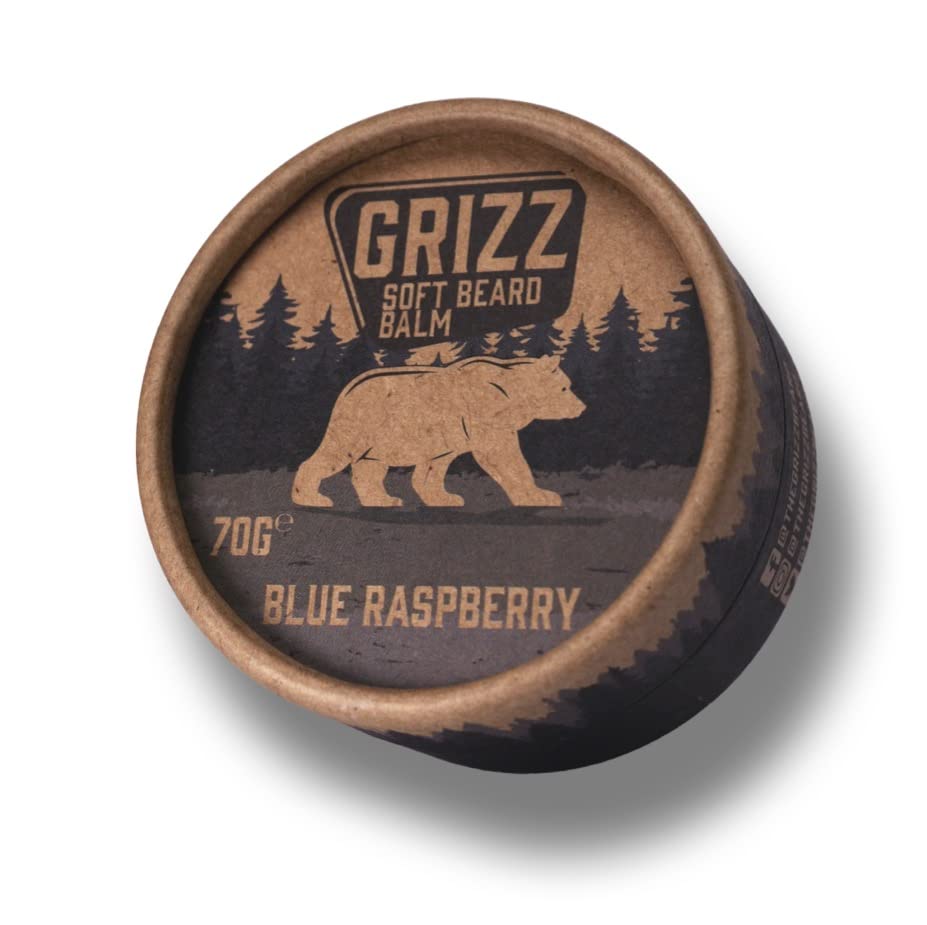 - Grizz Soft Beard Balm | 70g | Beard Moisturiser | Beard Wax | Beard Cream | Shea Butter & Bees Wax | Jojoba Oil & Argan Oil | (Blue Raspberry) -