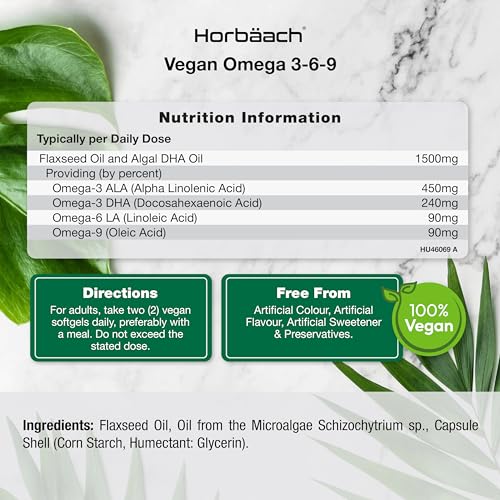 - Vegan Omega 3 6 9 Capsules | 1500mg | 90 Count | High Strength Oil from Flaxseed and Algae | -
