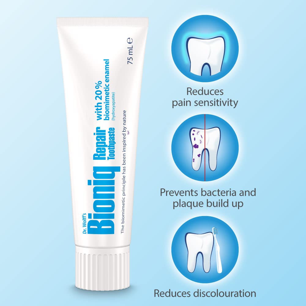 - Dr. Wolff's Bioniq Repair Toothpaste 2x 75ml | Fluoride Free Toothpaste For Daily Use | For Sensitive Teeth Inspired By Nature | Enamel Repair Whitening Toothpaste | Small Toothpaste For Travel & Home -
