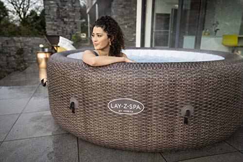 - Lay-Z-Spa St Moritz Hot Tub | 180 AirJet Massage System | Rattan Design | Inflatable Spa with Freeze Shield | 5-7 Person -