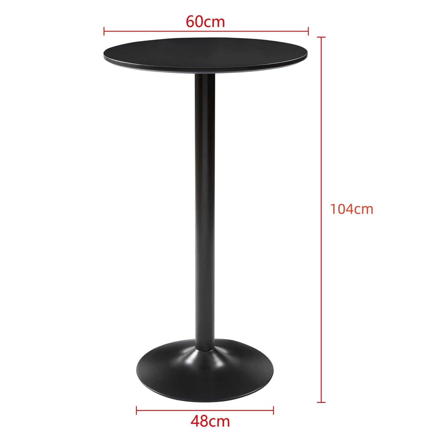 - Panana Black Round Bar Table | Counter Bistro Pub Table | 60CM Top 104CM Height -
