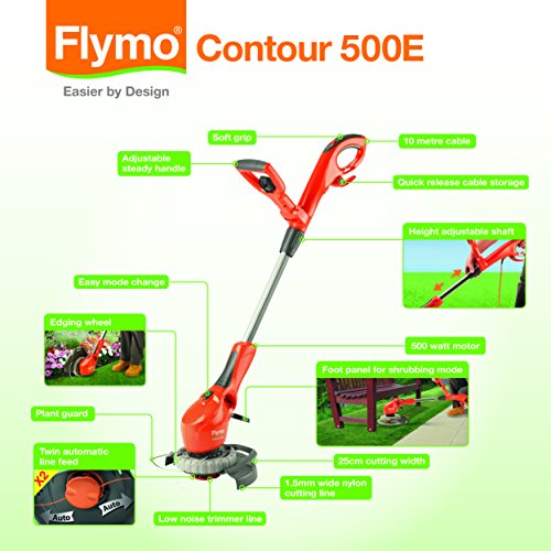 - Flymo Contour 500E Electric Grass Trimmer and Edger | 500 W | Cutting Width 25 cm -