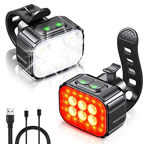 CIRYCASE Bike Lights Set Super Bright, USB Rechargeable Bike Light with Spot & Flood Beam, IP65 Waterproof Cycle Lights for Night Riding, DIY 2 x 4 + 2 x 6 Lighting Modes Bike Lights Front and Back