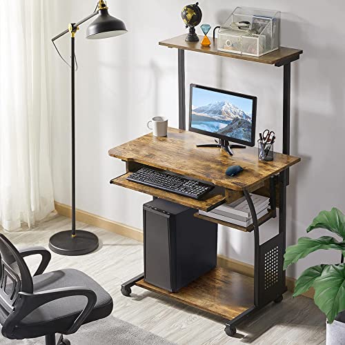 - Yaheetech 3 Tier Computer Desk with Printer Shelf and Keyboard Tray ForHome Office.