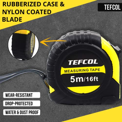 - TEFCOL Retractable Tape Measure | 5m | 16Ft | Heavy Duty Nylon Coated Measuring Tape | Imperial and Metric -