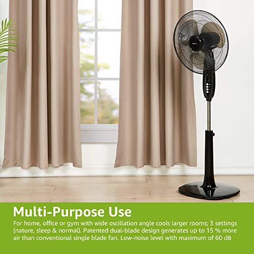Amazon Basics Height & Tilt Angle Adjustable Oscillating Digital Dual 3-Blade 3-Speed Standing Pedestal Fan with Remote Control, Black