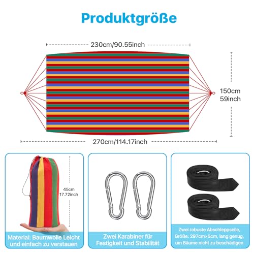 - Signstek Cotton Hammock with Tree-friendly Straps | Durable Portable Hammock | Travel Bag -