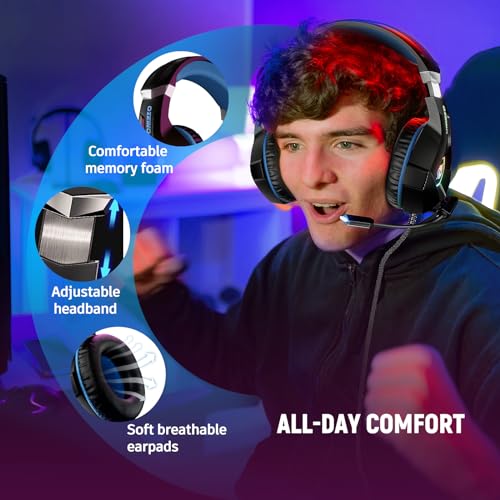 - Gaming Headset | Stereo Surround Sound | Gaming Headphones with Breathing RGB Light & Adjustable Mic -