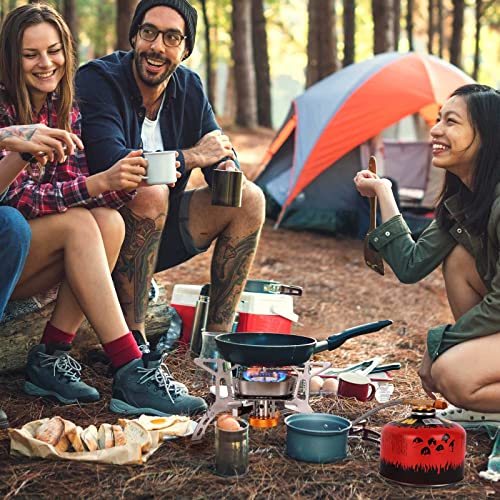 Camping Gas Stove, Portable Windproof Backpacking Burner Cooking Stoves 3500W for BBQ Outdoor Cooking Hiking Fishing Picnic with Piezo Ignition Adapters Converter