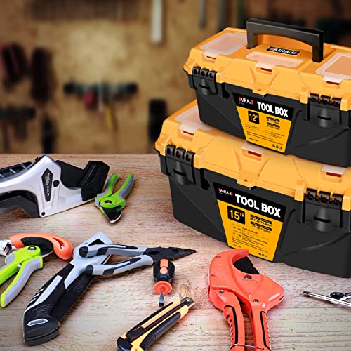 AIRAJ PRO Toolbox Storage,12"and15"Plastic Tool Box with Mini Organizer,Tool boxes with removable tray and anti-deformation plastic latch,Storage for Tools,Toys,Stationery and Decorations