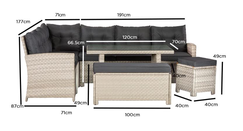 Backyard Furniture Barcelona Luxury 10 Seater Casual Dining Rattan Garden Set with Cushions, Grey/Brown, 191 x 177 x 87 cm