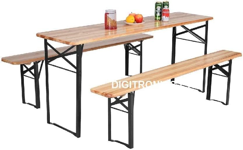 - FEFE Large 3 Piece Wooden Folding Picnic Beer Table -