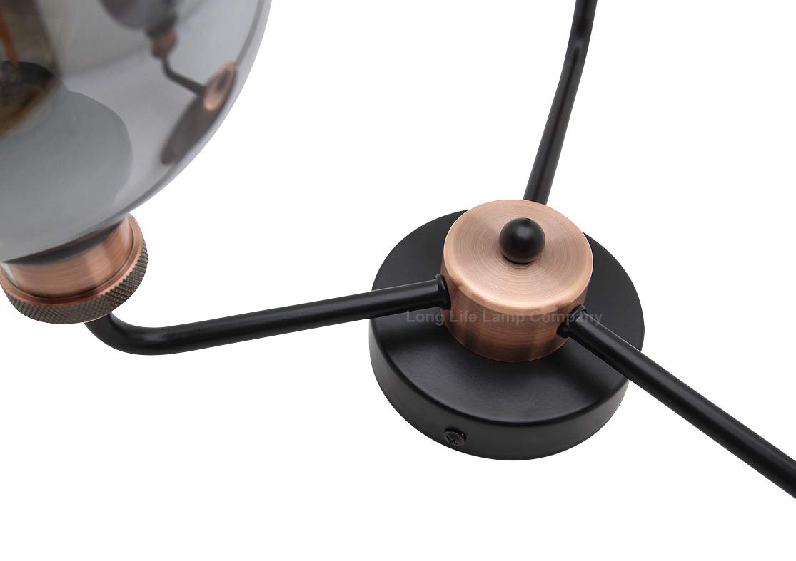 - Modern Grey Glass Ceiling Light | 3 Globe Shades | Round Chandelier -