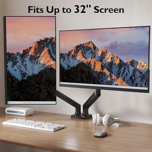 BONTEC Dual Monitor Desk Mount for 32 inch screens, Ergonomic Gas Spring Arm Stand with Cable Management, Tilt, Swivel, Rotation, VESA 75/100 mm