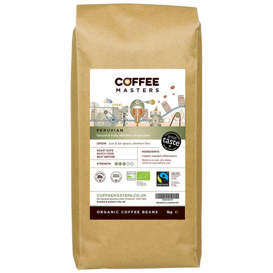 Coffee Masters Peruvian, Organic, Fairtrade, Coffee Beans - Great Taste Award Winner 2018 (1 Pack x 1 Kg)