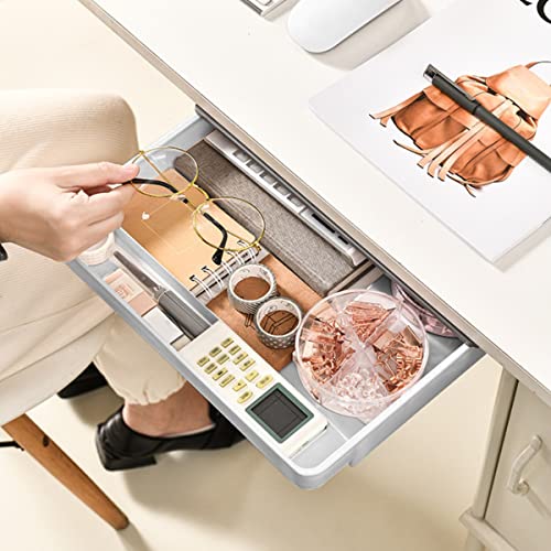 - Under Table Drawer Storage with 5 Stickers | Large Hidden Desktop Drawer Tray -