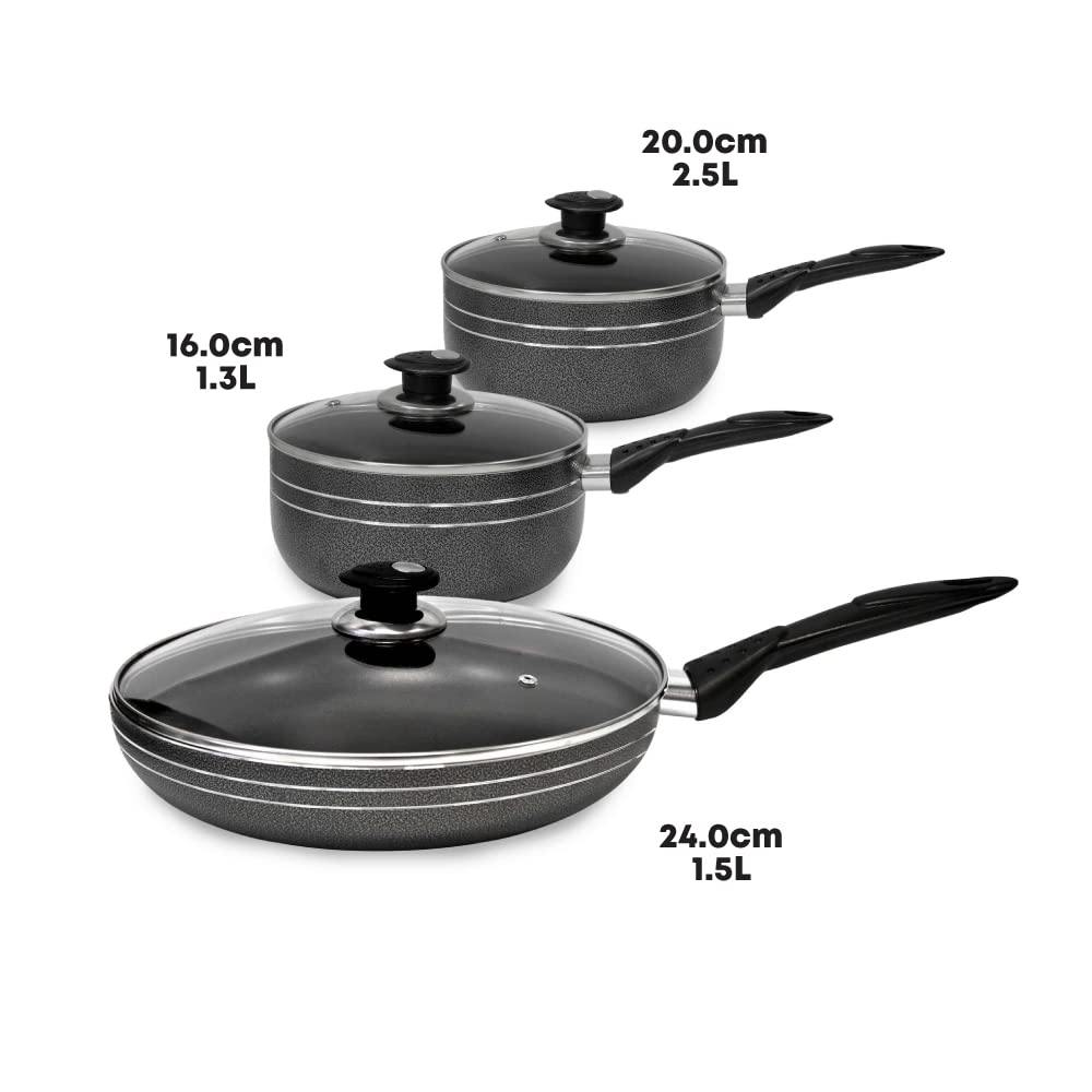 - SQ Professional UNA Non-Stick Aluminium Essential Kit | 3pc Saucepan & Frying Pan Set -