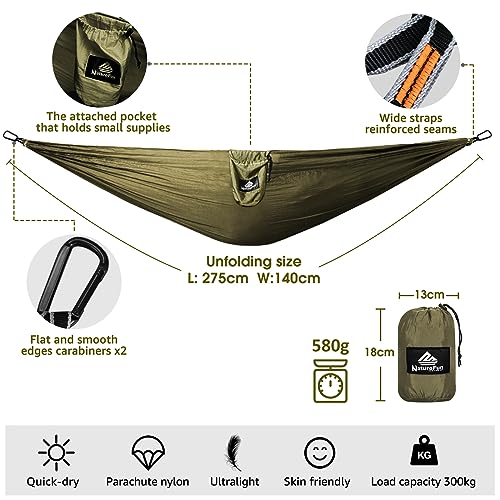 - NATUREFUN Ultra-Light Travel Camping Hammock | 300kg Load Capacity,(275 x 140 cm) -