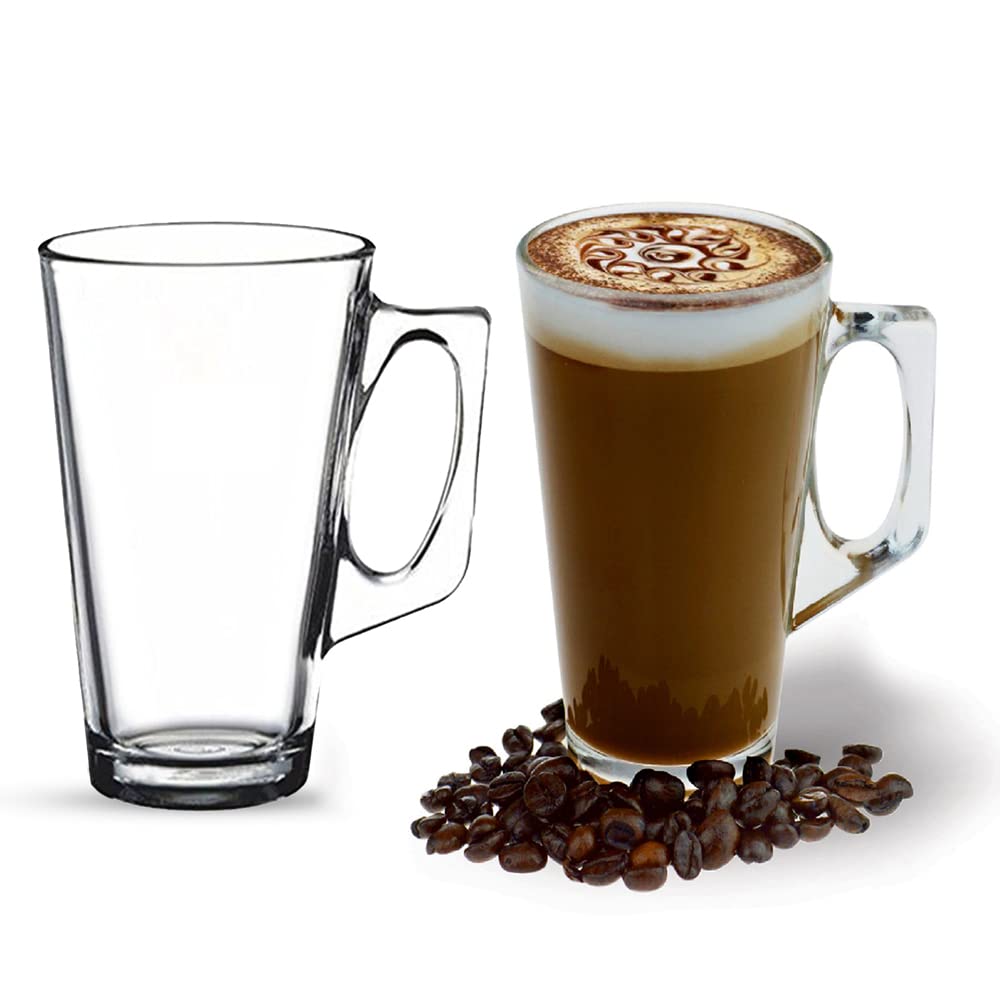 ANSIO Large Latte Glass Coffee Cups - 385ml (13 oz) - Gift Box of 2 Latte Glasses - Compatible with Tassimo Machine (2 Pack)
