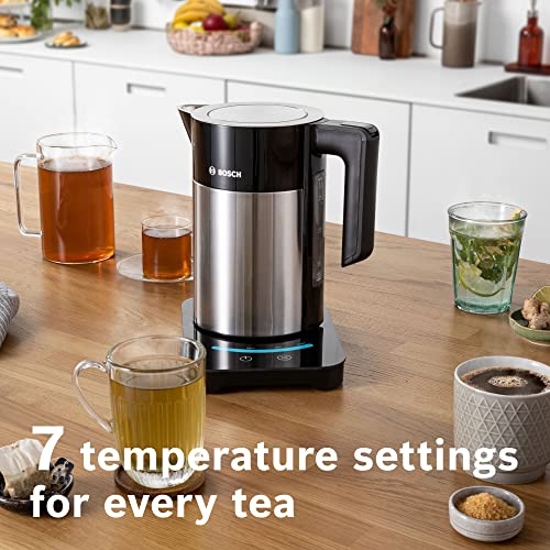 Bosch Sky TWK7203GB 7 Variable Temperature settings & KeepWarm function, Cordless Kettle, 1.7 Litres, Black/Silver
