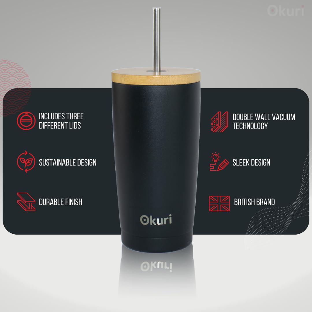 - Okuri Insulated Travel Mug 600ml | Stainless Steel Coffee Cup | Bamboo Lid -