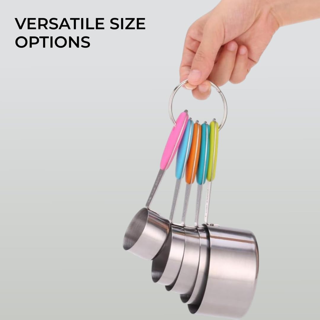 - H&S Measuring Cup Set of 5 Stainless Steel Metal Measure Spoon Cups -