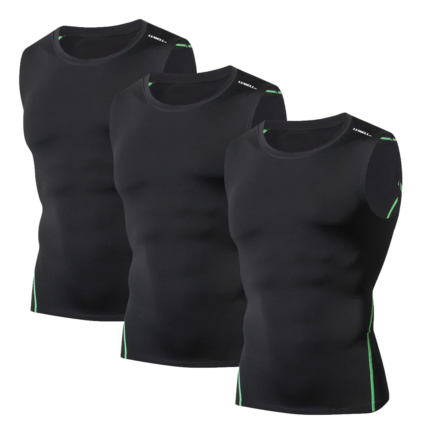 - LUWELL PRO Men's 3 Pack Compression Vest Tops | Sleeveless Workout T Shirt -