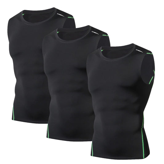 - LUWELL PRO Men's 3 Pack Compression Vest Tops | Sleeveless Workout T Shirt -