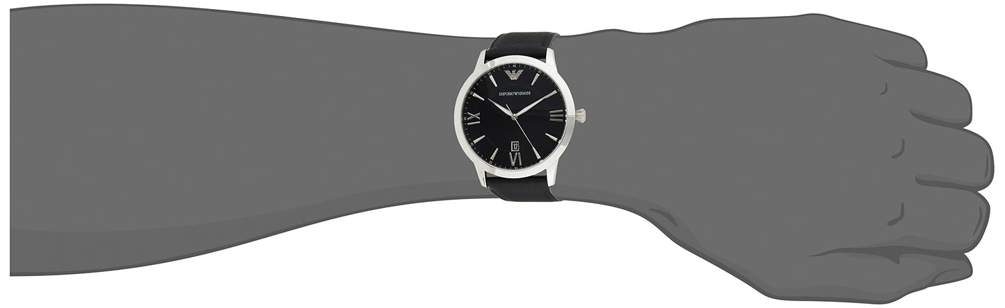 - Emporio Armani Watch for Men | Three Hand Date Movement | 43 mm Silver Stainless Steel Case with a Leather Strap | AR11210 -