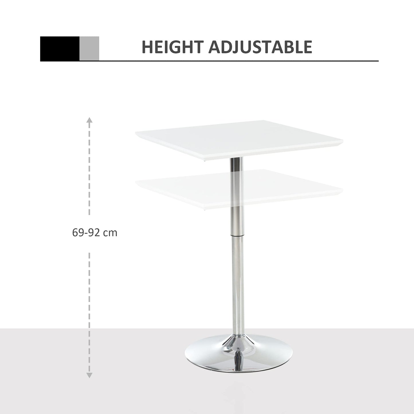 - HOMCOM Square Height Adjustable Bar Table Counter Pub Desk | With Metal Base For Home Bar -