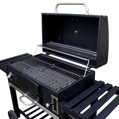 CosmoGrill Outdoor XXL Smoker Barbecue Charcoal Portable BBQ with Waterproof Cover, Adjustable Grill and Built-in Temperature Gauge, for Home Garden Party Cooking