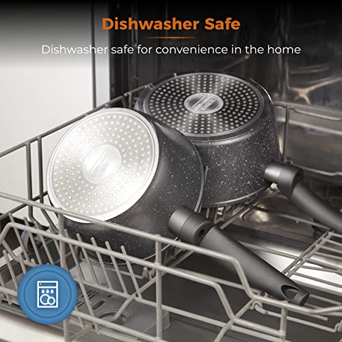 - Tower Cerastone T81276 Forged 5 Piece Pan Set | Non-Stick Coating | Soft Touch Handles -, 18/20/22 cm Saucepans and 20/28 cm Frying Pans, Graphite