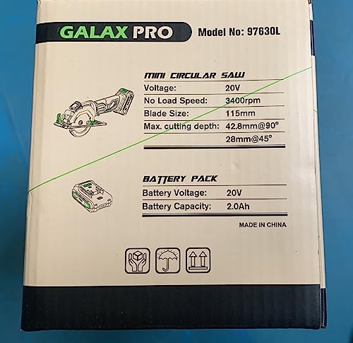 - GALAX PRO Mini Circular Saw | 20V 3400RPM Professional Cordless Circular Saw | Adjustable Angle and Depth | Max Cutting Depth 42.8mm (90°) | 28mm(45°) | Laser Guide | Blade 115mm -