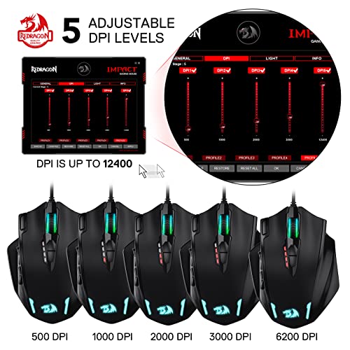 - Redragon M908 Impact RGB LED MMO Mouse | Side Buttons | Optical Wired Gaming Mouse -