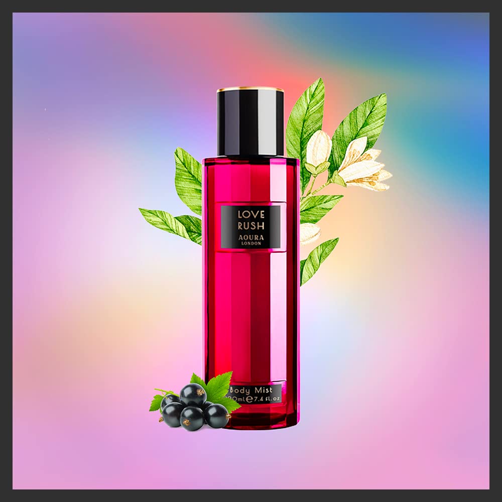 Aoura London Womens Pretty Woman, Paradise Bliss, Love Rush Body Mist Mixed Fragrance Spray 220ml Bundle (Pack of 3)