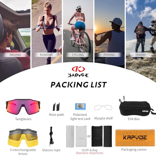 - KAPVOE Polarized Cycling Glasses With 4 Interchangeable Lenses -