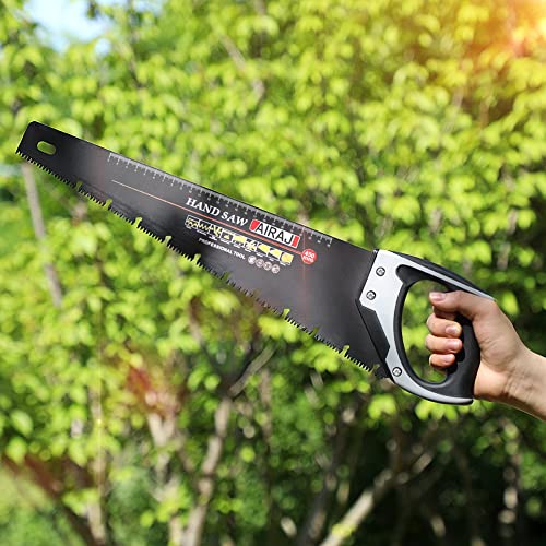 AIRAJ 450MM Hand Saw, 8TPI Fine Cutting Heavy Duty Pruning Saw, Unique Ω Type Chip Flutes, Comfortable Non-Slip Handle, Professional Pruning Saw for Garden Trimming